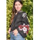 Boho Style Embroidered Blouse Black with Red/White Embroidery